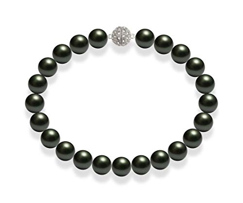 Schmuckwilli Perlenkette für Damen - 50cm Länge mit 18mm großen schwarzen runden Mallorca Perlen - Elegante Muschelkernperlen Kette für jeden Anlass von Schmuckwilli