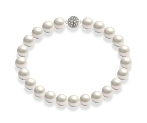 Schmuckwilli Perlenkette für Damen Magnetverschluß - 50cm Länge mit 18mm großen weißen runden Mallorca Perlen - Muschelkernperlen Kette für jeden Anlass - die Halskette Pearl Necklace für Frauen von Schmuckwilli