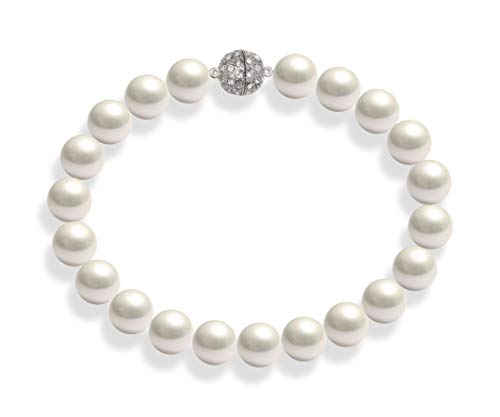 Schmuckwilli Perlenkette für Damen Magnetverschluß - 50cm Länge mit 20mm großen weißen runden Mallorca Perlen - Muschelkernperlen Kette für jeden Anlass - die Halskette Pearl Necklace für Frauen von Schmuckwilli