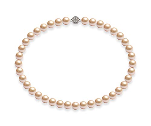 Schmuckwilli Perlenkette für Damen Magnetverschluß - 42cm Länge mit 10mm großen rosa runden Mallorca Perlen - Muschelkernperlen Kette für jeden Anlass - die Halskette Pearl Necklace für Frauen von Schmuckwilli
