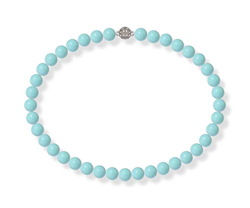 Schmuckwilli Perlenkette für Damen Magnetverschluß - 45cm Länge mit 10mm großen türkisen runden Mallorca Perlen - Muschelkernperlen Kette für jeden Anlass - die Halskette Pearl Necklace für Frauen von Schmuckwilli