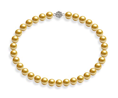 Schmuckwilli Perlenkette für Damen Magnetverschluß - 45cm Länge mit 12mm großen golden runden Mallorca Perlen - Muschelkernperlen Kette für jeden Anlass - die Halskette Pearl Necklace für Frauen von Schmuckwilli