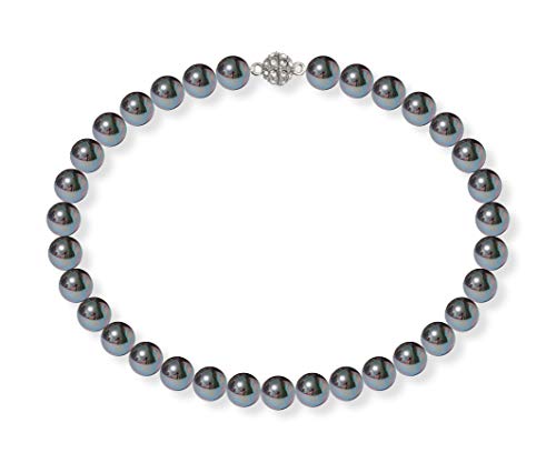 Schmuckwilli Perlenkette für Damen Magnetverschluß - 45cm Länge mit 12mm großen schwarzen runden Mallorca Perlen - Muschelkernperlen Kette für jeden Anlass - die Halskette Pearl Necklace für Frauen von Schmuckwilli