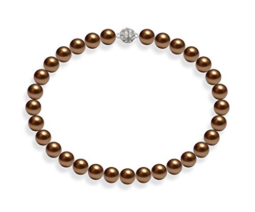 Schmuckwilli Perlenkette für Damen Magnetverschluß - 45cm Länge mit 14mm großen braunen runden Mallorca Perlen - Muschelkernperlen Kette für jeden Anlass - die Halskette Pearl Necklace für Frauen von Schmuckwilli