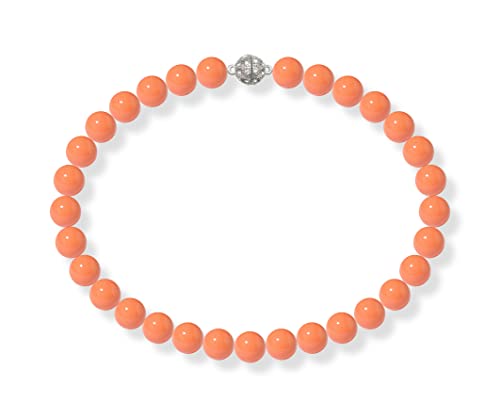 Schmuckwilli Perlenkette für Damen Magnetverschluß - 45cm Länge mit 14mm großen orangen runden Mallorca Perlen - Muschelkernperlen Kette für jeden Anlass - die Halskette Pearl Necklace für Frauen von Schmuckwilli