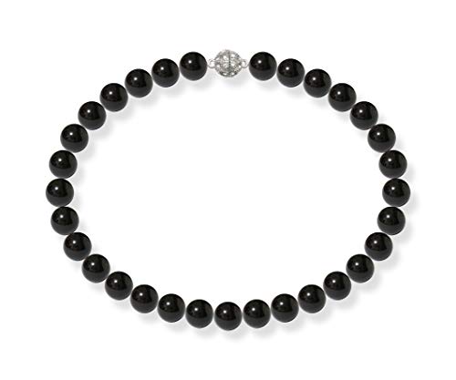 Schmuckwilli Perlenkette für Damen Magnetverschluß - 45cm Länge mit 14mm großen schwarzen runden Mallorca Perlen - Muschelkernperlen Kette für jeden Anlass - die Halskette Pearl Necklace für Frauen von Schmuckwilli