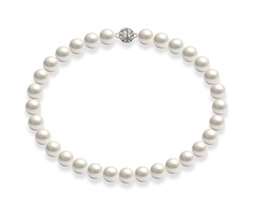 Schmuckwilli Perlenkette für Damen Magnetverschluß - 45cm Länge mit 14mm großen weißen runden Mallorca Perlen - Muschelkernperlen Kette für jeden Anlass - die Halskette Pearl Necklace für Frauen von Schmuckwilli