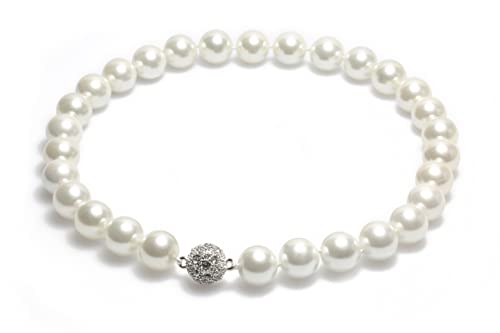 Schmuckwilli Perlenkette für Damen Magnetverschluß - 45cm Länge mit 14mm großen weißen runden Mallorca Perlen - Muschelkernperlen Kette für jeden Anlass - die Halskette Pearl Necklace für Frauen von Schmuckwilli