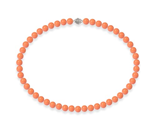 Schmuckwilli Perlenkette für Damen Magnetverschluß - 45cm Länge mit 8mm großen orangen runden Mallorca Perlen - Muschelkernperlen Kette für jeden Anlass - die Halskette Pearl Necklace für Frauen von Schmuckwilli