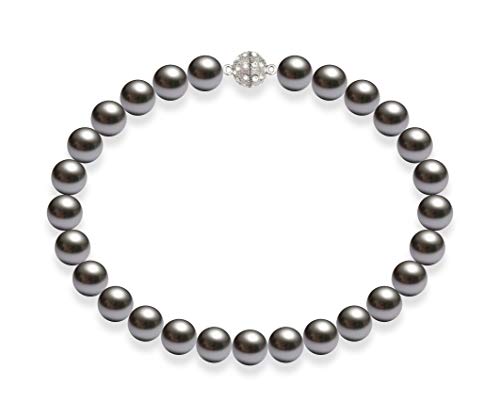 Schmuckwilli Perlenkette für Damen Magnetverschluß - 50cm Länge mit 16mm großen dunkel grauen runden Mallorca Perlen - Muschelkernperlen Kette für jeden Anlass - die Halskette Pearl Necklace für Frau von Schmuckwilli