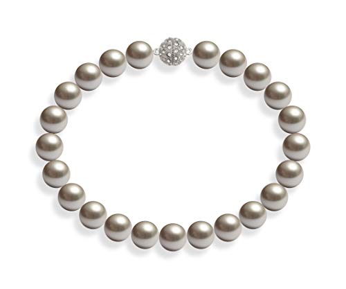 Schmuckwilli Perlenkette für Damen Magnetverschluß - 50cm Länge mit 18mm großen hell grauen runden Mallorca Perlen - Muschelkernperlen Kette für jeden Anlass - die Halskette Pearl Necklace für Frauen von Schmuckwilli