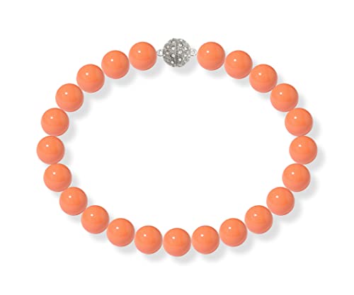Schmuckwilli Perlenkette für Damen Magnetverschluß - 50cm Länge mit 18mm großen orangen runden Mallorca Perlen - Muschelkernperlen Kette für jeden Anlass - die Halskette Pearl Necklace für Frauen von Schmuckwilli