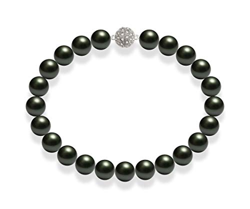 Schmuckwilli Perlenkette für Damen Magnetverschluß - 50cm Länge mit 18mm großen schwarzen runden Mallorca Perlen - Muschelkernperlen Kette für jeden Anlass - die Halskette Pearl Necklace für Frauen von Schmuckwilli