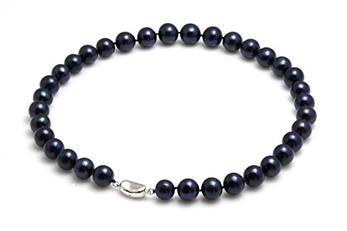 Schmuckwilli Perlenkette für Damen & Mädchen - 45cm Länge mit 11.5-13.5mm großen schwarz runden Süsswasserperlen Perlen Kette - Elegante Kette für jeden Anlass - Perlen Halskette Choker für Frauen von Schmuckwilli
