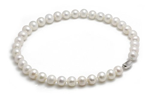 Schmuckwilli Perlenkette für Damen & Mädchen - 45cm Länge mit 11.5-13.5mm großen weiß runden Süsswasserperlen Perlen Kette - Elegante Kette für jeden Anlass - Perlen Halskette Choker für Frauen von Schmuckwilli
