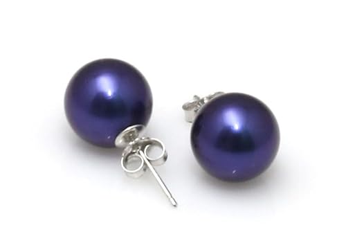 Schmuckwilli Perlenohringe für Damen & Mädchen - mit 10mm großen blauen runden Mallorca Muschelkernperlen - Elegante Ohrringe für jeden Anlass - Ohrstecker - Ohrhänger Pearl earrings von Schmuckwilli