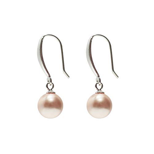 Schmuckwilli Perlenohringe für Damen & Mädchen - mit 10mm großen rosa runden Mallorca Muschelkernperlen - Elegante Ohrringe für jeden Anlass - Ohrstecker - Ohrhänger Pearl earrings von Schmuckwilli