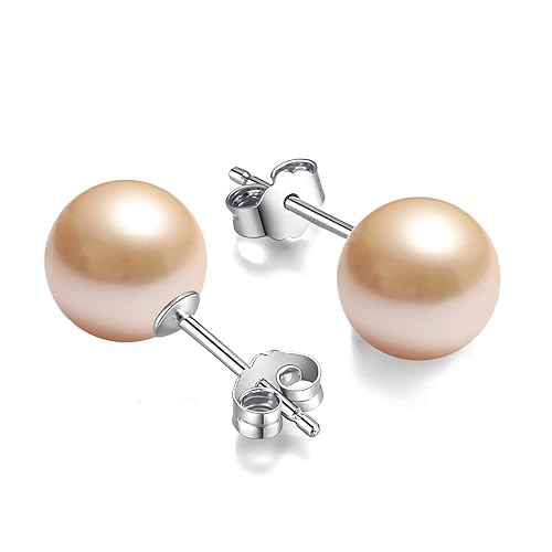 Schmuckwilli Perlenohringe für Damen & Mädchen - mit 12mm großen rosa runden Muschelkernperlen MK Perlen - Elegante Ohrringe für jeden Anlass - Ohrstecker - Ohrhänger Pearl earrings für Frauen von Schmuckwilli
