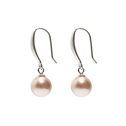 Schmuckwilli Perlenohringe für Damen & Mädchen - mit 12mm großen rosa runden Muschelkernperlen MK Perlen - Elegante Ohrringe für jeden Anlass - Ohrstecker - Ohrhänger Pearl earrings für Frauen von Schmuckwilli