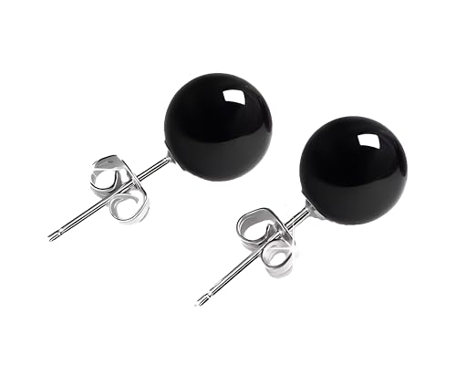 Schmuckwilli Perlenohringe für Damen & Mädchen - mit 12mm großen schwarzen runden Muschelkernperlen MK Perlen - Elegante Ohrringe für jeden Anlass - Ohrstecker - Ohrhänger Pearl earrings für Frauen von Schmuckwilli