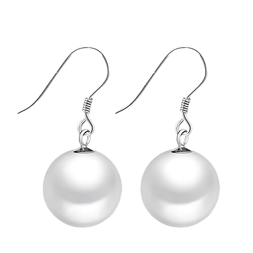Schmuckwilli Perlenohringe für Damen & Mädchen - mit 12mm großen weißen runden Mallorca Muschelkernperlen - Elegante Ohrringe für jeden Anlass - Ohrstecker - Ohrhänger Pearl earrings von Schmuckwilli
