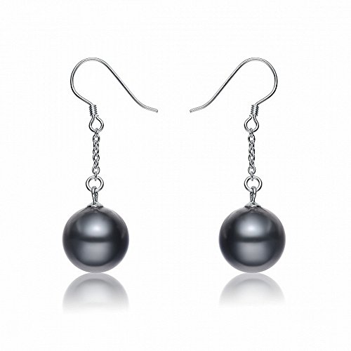Schmuckwilli Perlenohringe für Damen & Mädchen - mit 14mm großen grauen runden Muschelkernperlen MK Perlen - Elegante Ohrringe für jeden Anlass - Ohrstecker - Ohrhänger Pearl earrings für Frauen von Schmuckwilli