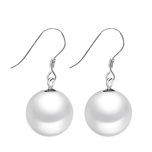 Schmuckwilli Perlenohringe für Damen & Mädchen - mit 14mm großen weißen runden Muschelkernperlen MK Perlen - Elegante Ohrringe für jeden Anlass - Ohrstecker - Ohrhänger Pearl earrings für Frauen von Schmuckwilli