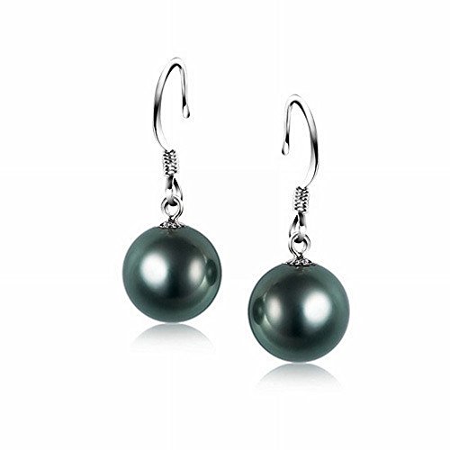 Schmuckwilli Perlenohringe für Damen & Mädchen - mit 8mm großen grün schwarzen runden Muschelkernperlen MK Perlen - Elegante Ohrringe für jeden Anlass - Ohrstecker - Ohrhänger Pearl earrings für Frau von Schmuckwilli