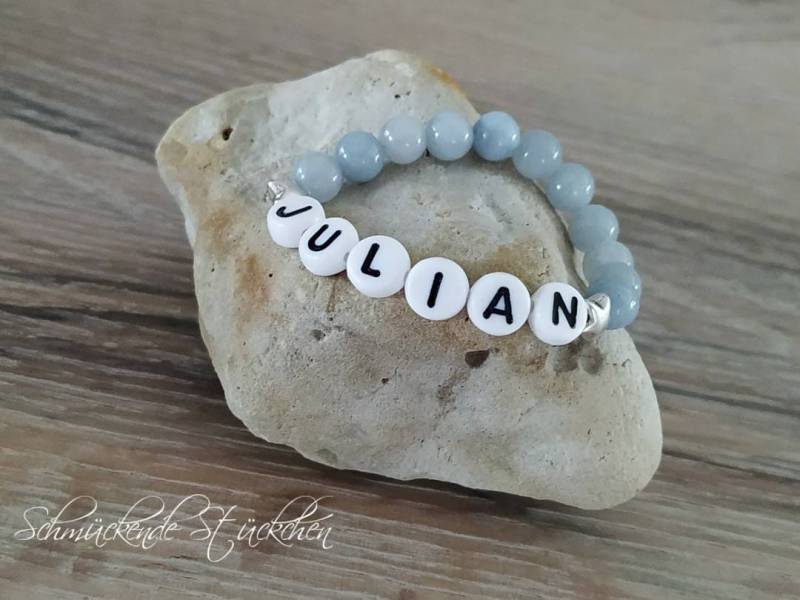 Baby Namen Armband Premium Edelstein Für Jungen Und Kind Personalisierbar Aus Echten Jade Perlen von SchmueckendeStuecke