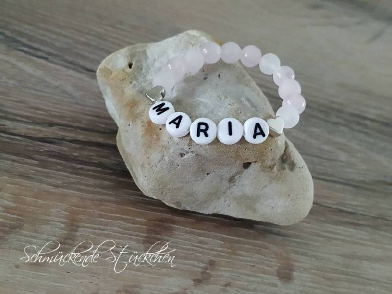 Baby Namen Armband Premium Edelstein Für Mädchen Und Kind Personalisierbar Aus Echten Rosenquarz Perlen von SchmueckendeStuecke