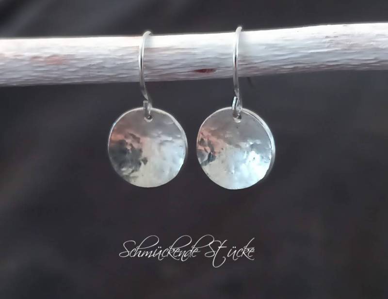 Gehämmerte Plättchen Ohrringe Aus 925Er Sterling Silber von SchmueckendeStuecke
