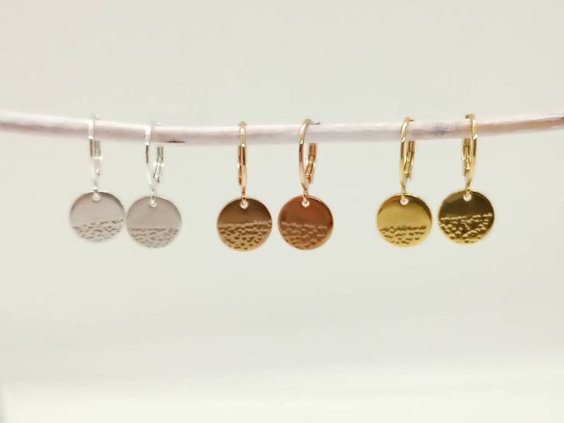 Plättchen Ohrringe Teils Gehämmert Roségold, Gold Oder Silber Vergoldet Versilbert von SchmueckendeStuecke