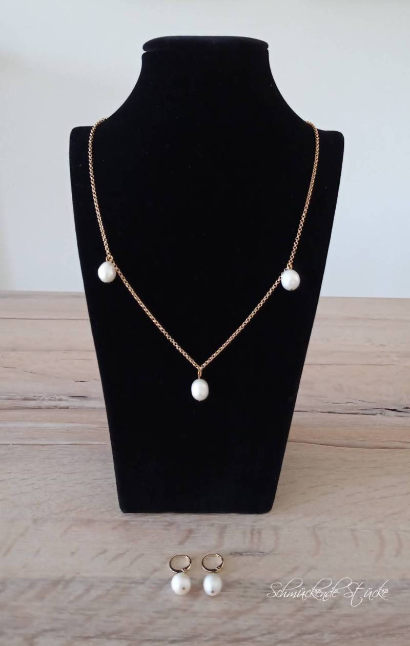 Süßwasser Zuchtperlen Schmuck Set Kette Und Ohrringe von SchmueckendeStuecke