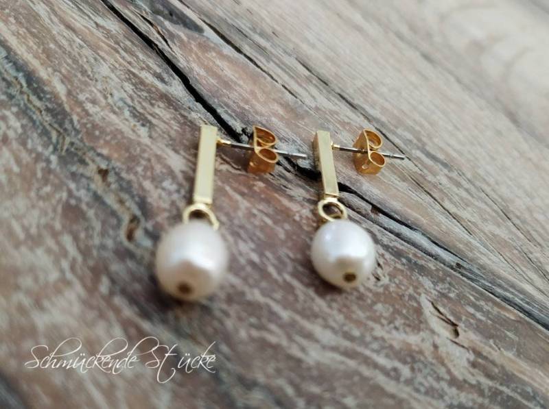Süßwasser Zuchtperlen Tropfen Ohrstecker Vergoldet von SchmueckendeStuecke