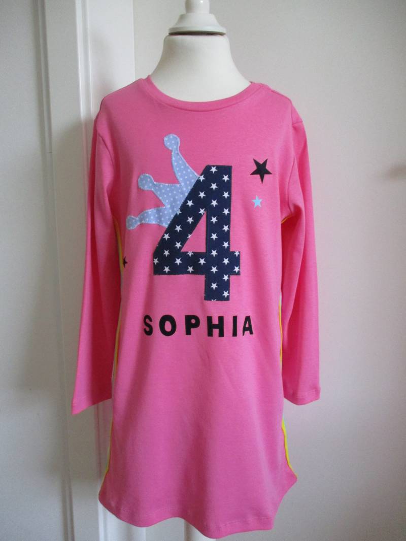 Geburtstagskleid Mit Wunschzahl & Krone Namen Sterne 4 5 6 7 8 9 Geburtstag Pink Kleid Mädchen Kleider von Schmunzelstube
