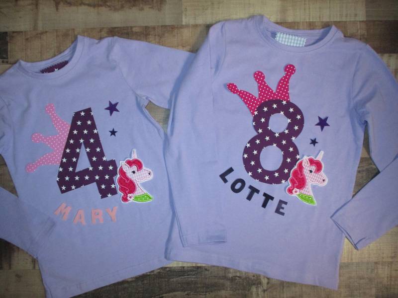 Geburtstagsshirt Mit Einhorn Shirt Lila Rosa Langarmshirt Für Kinder Zahl 1 2 3 4 5 6 7 8 9 10 Mädchenshirt Mädchen von Schmunzelstube