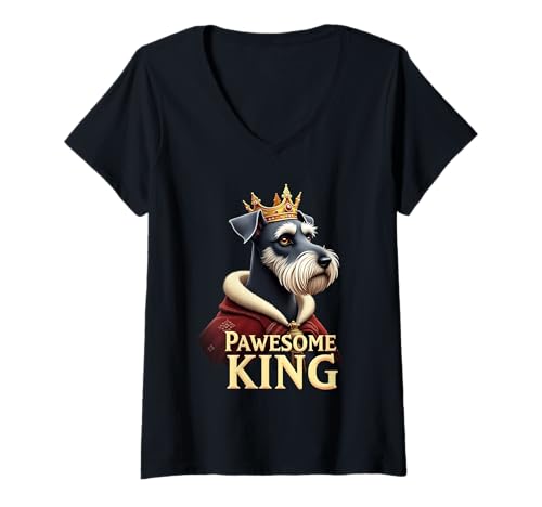 Damen Lustige Pawesome Schnauzer König Hund Kunst T-Shirt mit V-Ausschnitt Damen Lustige Pawesome Schnauzer König Hund Kunst T-Shirt mit V-Ausschnitt von Schnauzer Fun Designs