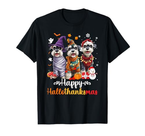 Herren Damen Schnauzer Hund Weihnachten Halloween Thanksgiving T-Shirt Herren Damen Schnauzer Hund Weihnachten Halloween Thanksgiving T-Shirt von Schnauzer Happy Hallothankmas Holiday Dog