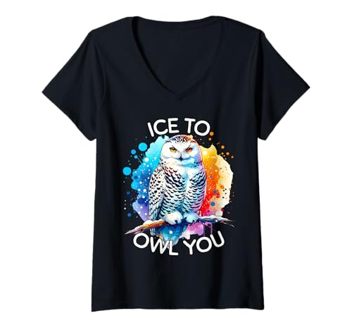 Damen Snowy Owl Ice to Owl You Schnee Eule Schneeeule T-Shirt mit V-Ausschnitt von Schnee Eule Schneeeule Für Herren Und Damen
