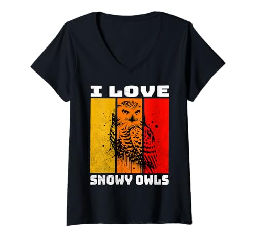 Damen Snowy Owl Retro Schnee Eule Schneeeule T-Shirt mit V-Ausschnitt von Schnee Eule Schneeeule Motive Herren Damen