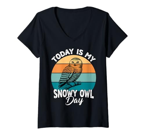 Damen Snowy Owl Schnee Eule Schneeeule T-Shirt mit V-Ausschnitt von Schnee Eule Schneeeule Sprüche Herren Damen