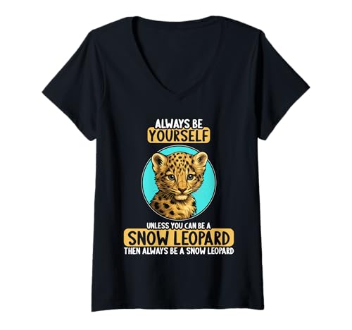 Damen Schneeleoparden Schneeleopard T-Shirt mit V-Ausschnitt von Schneeleoparden Schneeleopard Tier Shop