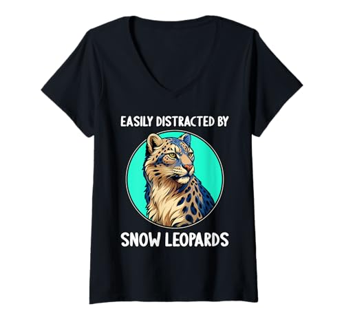 Damen Schneeleoparden Schneeleopard T-Shirt mit V-Ausschnitt von Schneeleoparden Schneeleopard Tier Shop