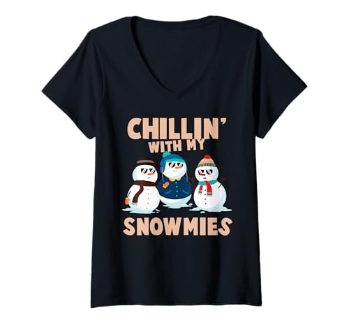 Damen Mit Meinen Schneemies erschüttern T-Shirt mit V-Ausschnitt von Schneemann -Kader