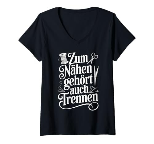 Damen Nähen Gehört Auch Trennen Nähmaschine Retro T-Shirt mit V-Ausschnitt Damen Nähen Gehört Auch Trennen Nähmaschine Retro T-Shirt mit V-Ausschnitt von Schneider Handarbeit Nähen Kreativität