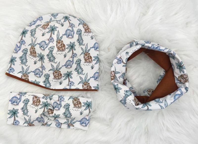 Dinosaurier Mütze/Beanie Und Loop Schal Stirnband Set Oder Je Einzeln, Winter Set, Übergangs Kinder, Baby von SchneiderfeePetzi