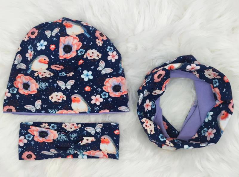 Vogel/Rotkehlchen Mütze Beanie Und Loop Schal Stirnband Set Oder Je Einzeln, Winter Set, Übergangs Kinder, Baby von SchneiderfeePetzi