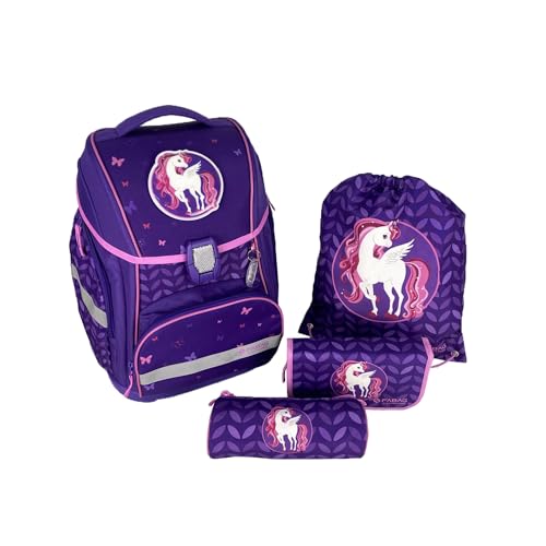 FaBAG 78085-074 - 5-teiliges Schulranzen-Set Unicorn/Butterfly mit Turnbeutel, Federmappe, Schlamperrolle und individuellen Patches, leicht und ergonomisch, ca. 22 l Volumen von Schneiders