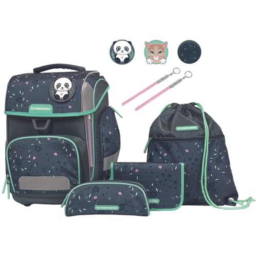 Schneiders Ergolite Mint Meadow Mädchen Schultasche - 9-teiliges Set, Orthopädisch geprüft, mit LED-Leuchtstäben, nachhaltig & ergonomisch von Schneiders