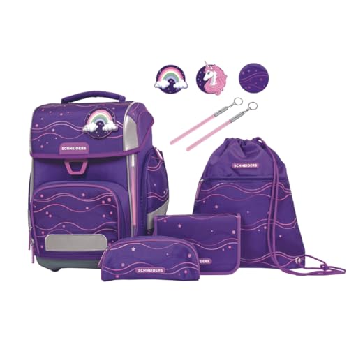 Schneiders Ergolite Purple Dream Mädchen Schultasche - 9-teiliges Set, Orthopädisch geprüft, mit LED-Leuchtstäben, nachhaltig & ergonomisch von Schneiders